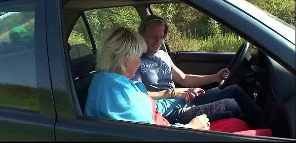  Very old blonde grandma outdoor sex